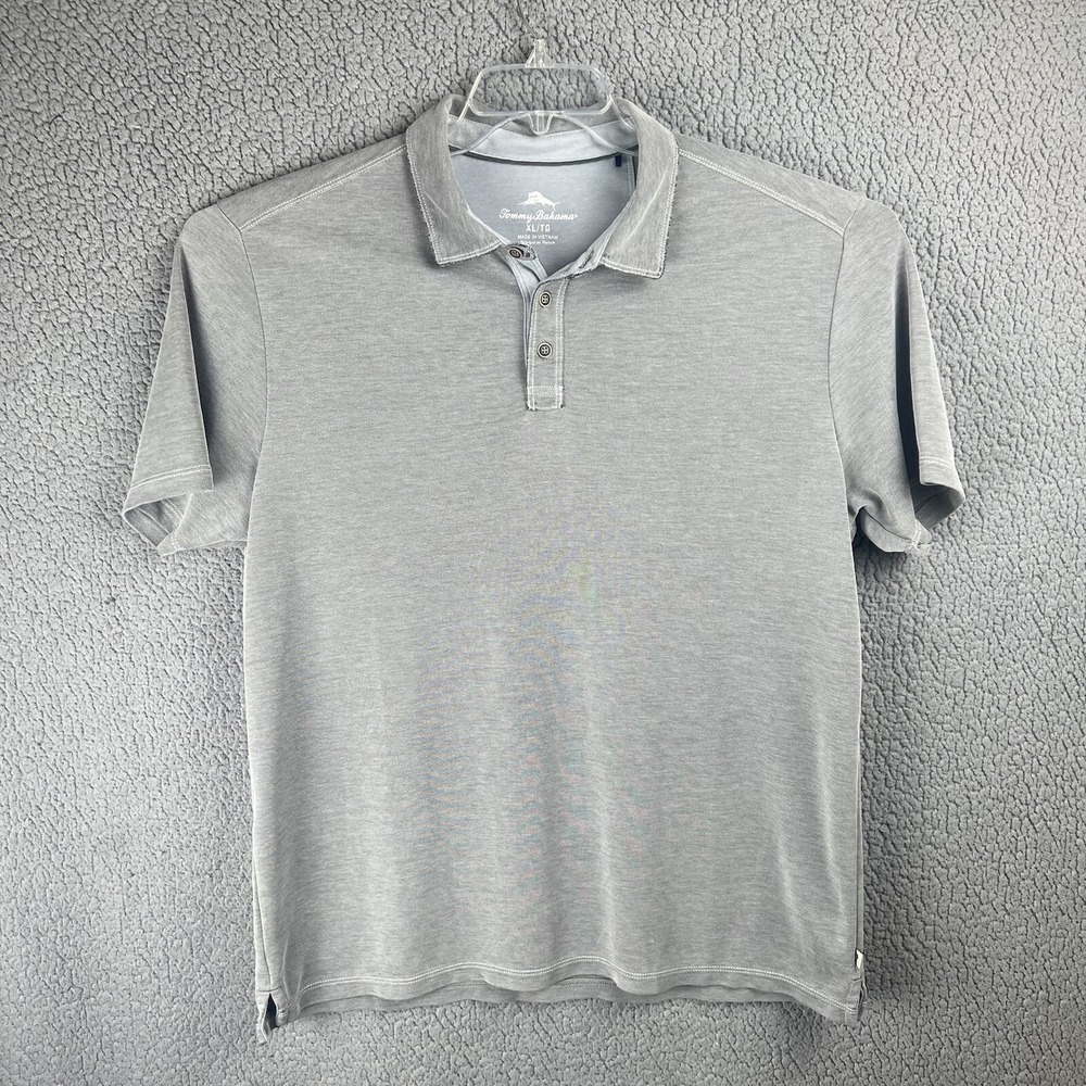 Tommy Bahama Polo Shirt Mens XL Gray Short Sleeve  Golf Boat Distressed‎